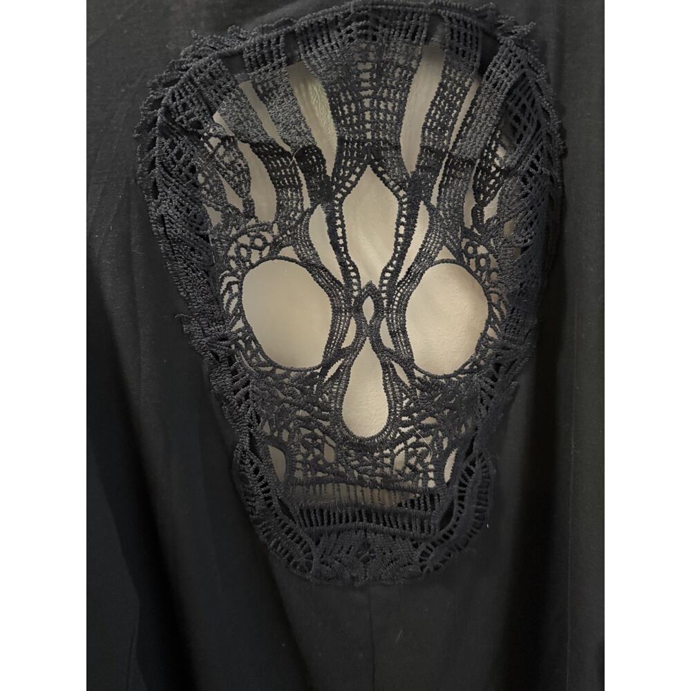 Crochet Black Skull Cardigan Women's L Gothic Grunge Skater